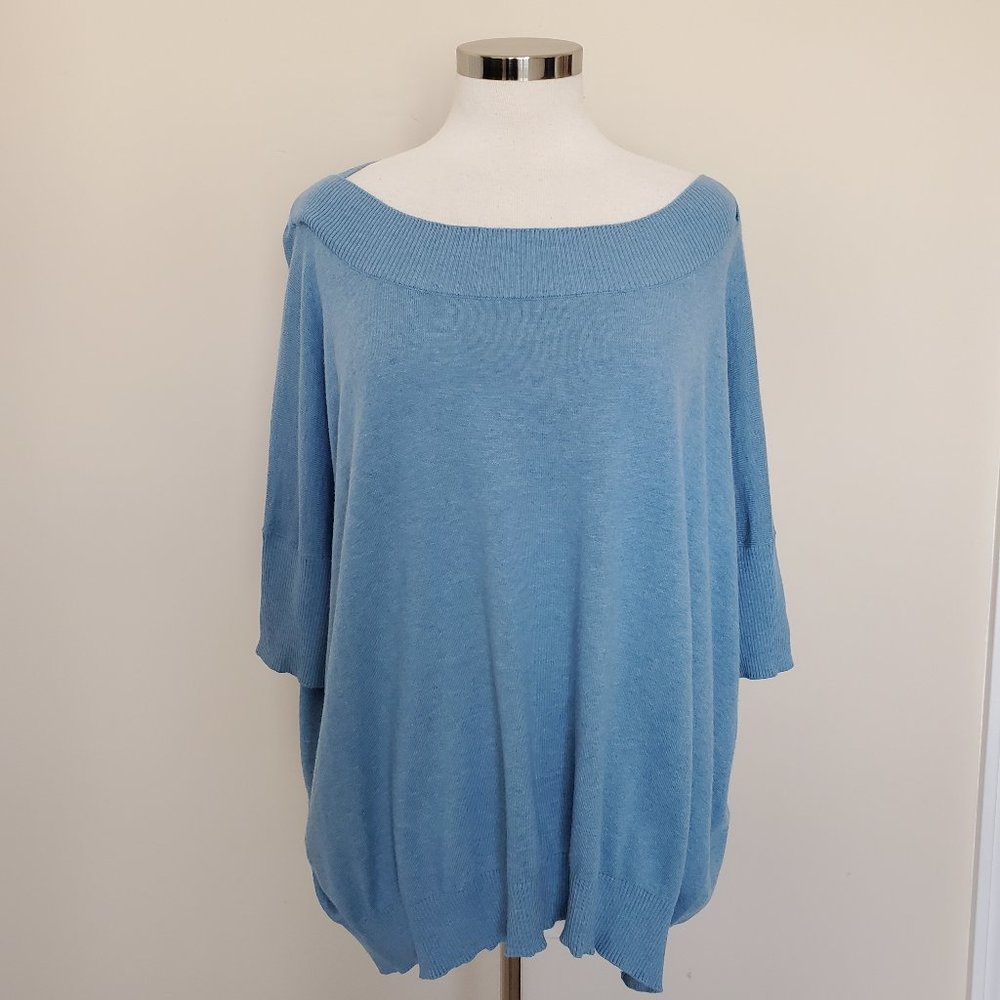 CAbi Size Medium Blue Boat Neck 3/4 Dolman Sweater